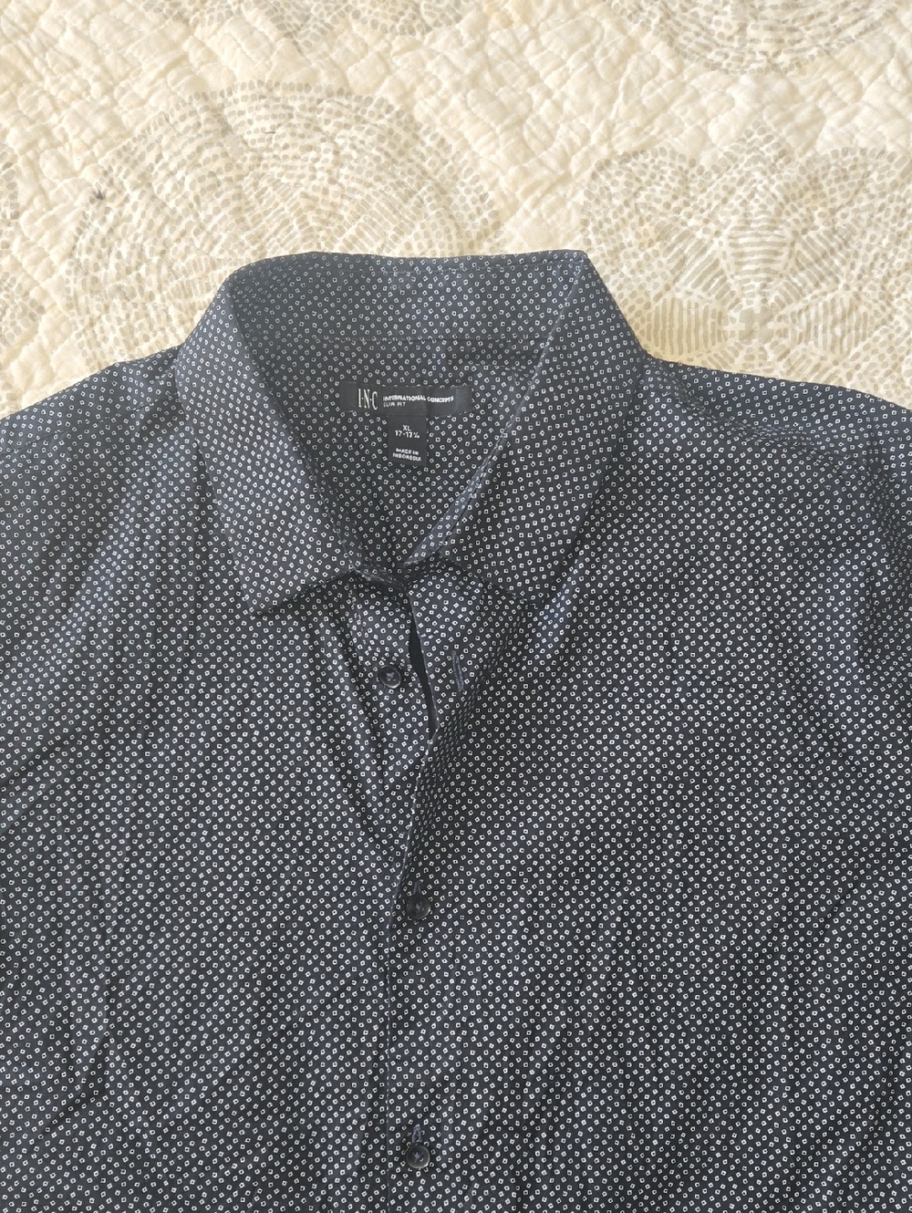 INC International Concepts Black and White Micro Dot Dress Shirt